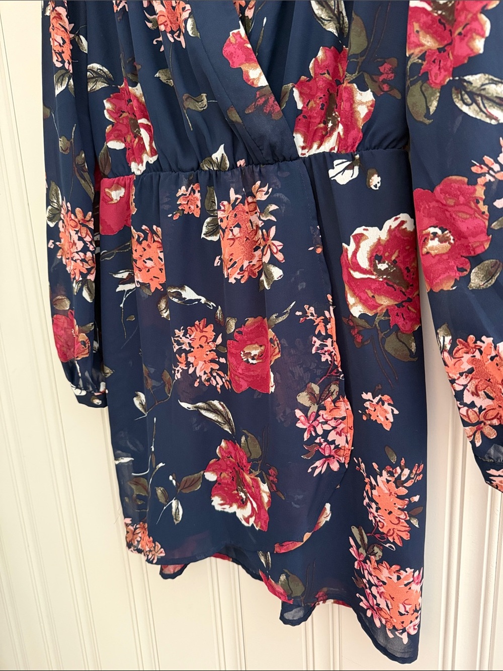 Lulu's Navy Floral Long Sleeve Wrap Dress - Picture 4 of 5